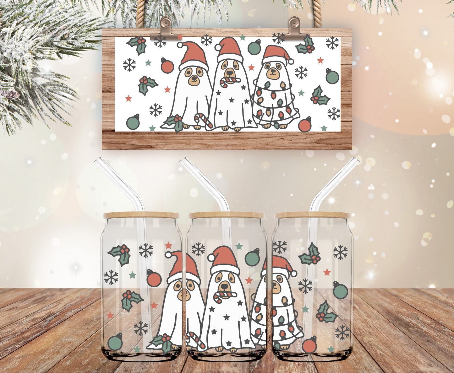 Christmas doggies vinyl libbey wrap