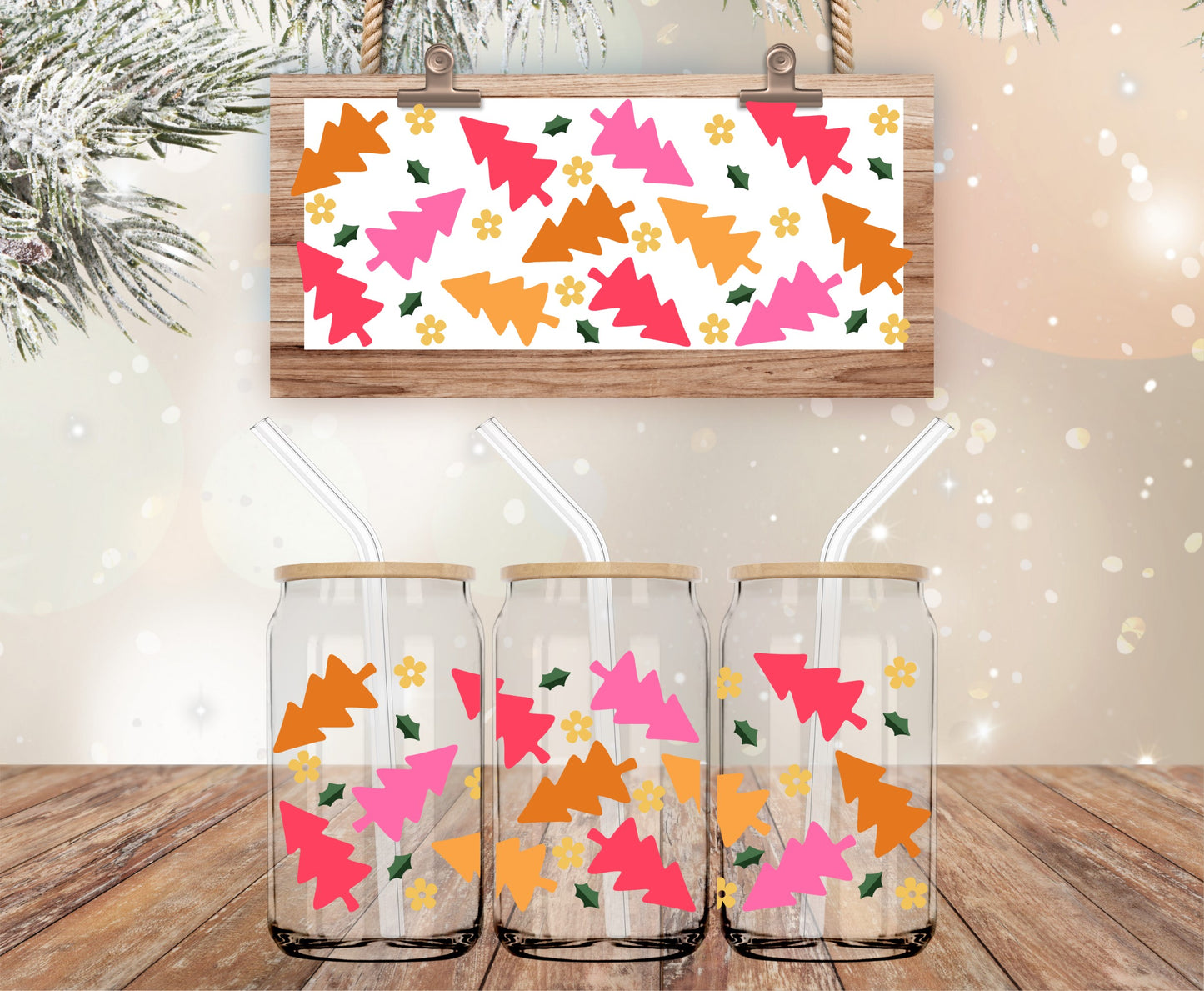 Colorful Christmas trees vinyl libbey wrap