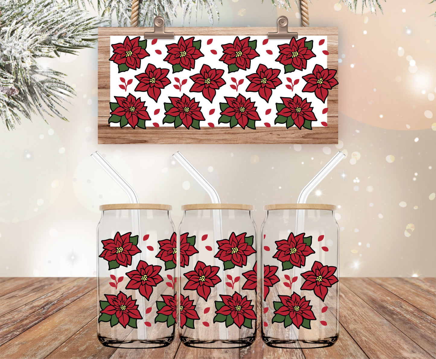 Poinsettia vinyl libbey wrap