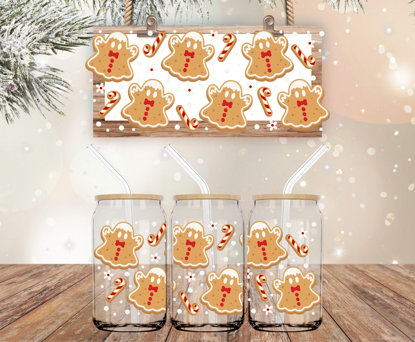 Gingerbread Christmas ghosts vinyl libbey wrap