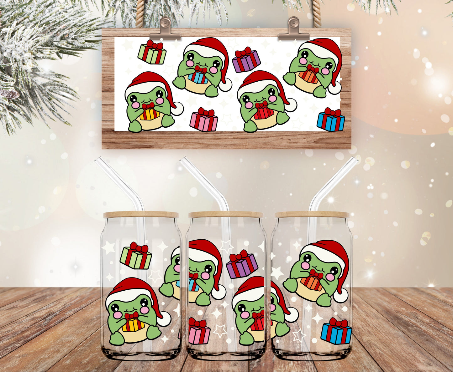 Christmas frogs vinyl libbey wrap