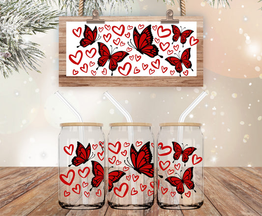 Red butterflies and hearts libbey wrap