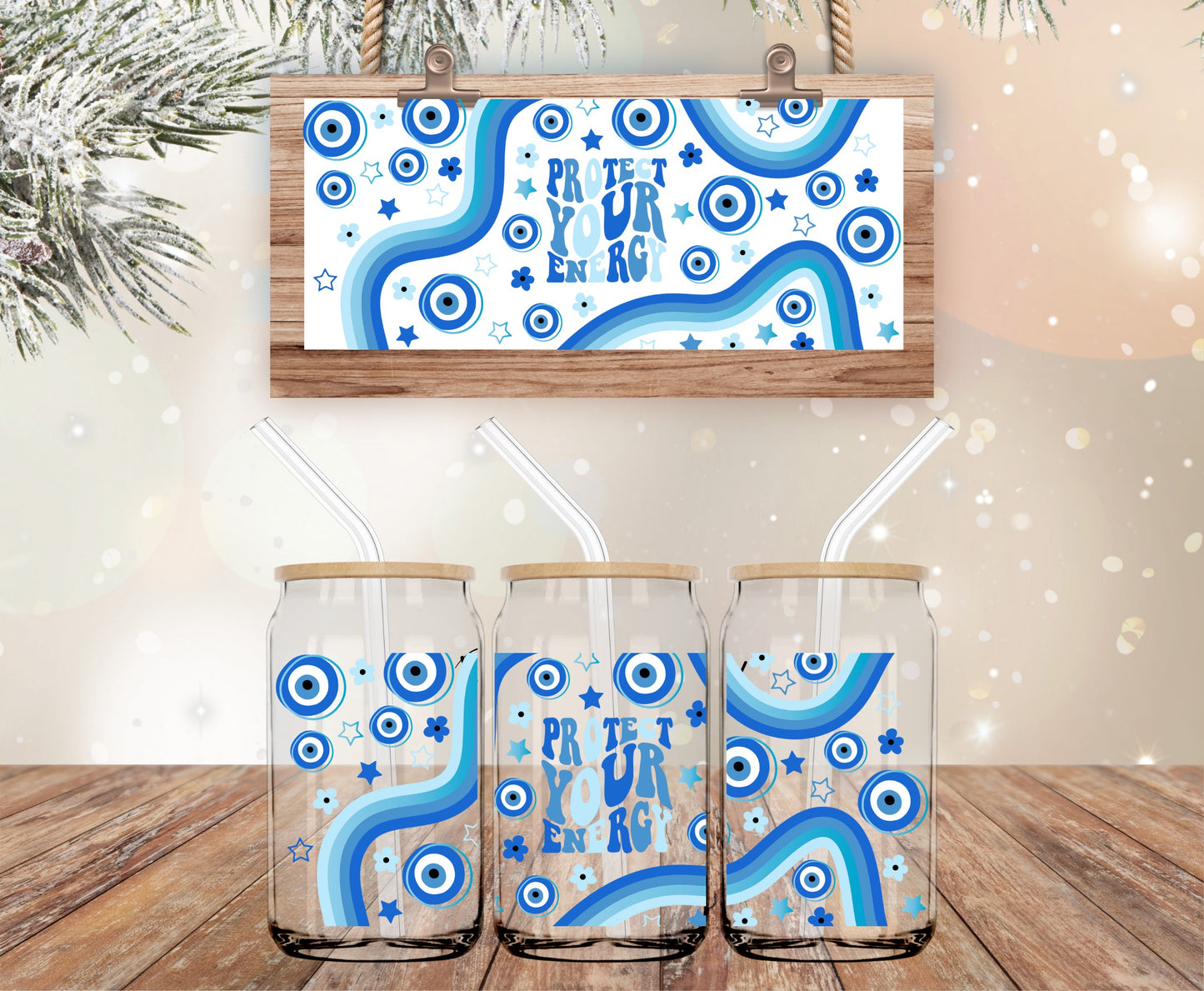 Boho eye and blue rainbows libbey wrap