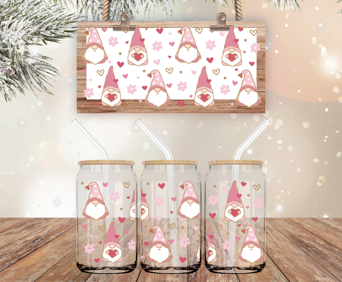 Valentine and hearts gnomes libbey wrap