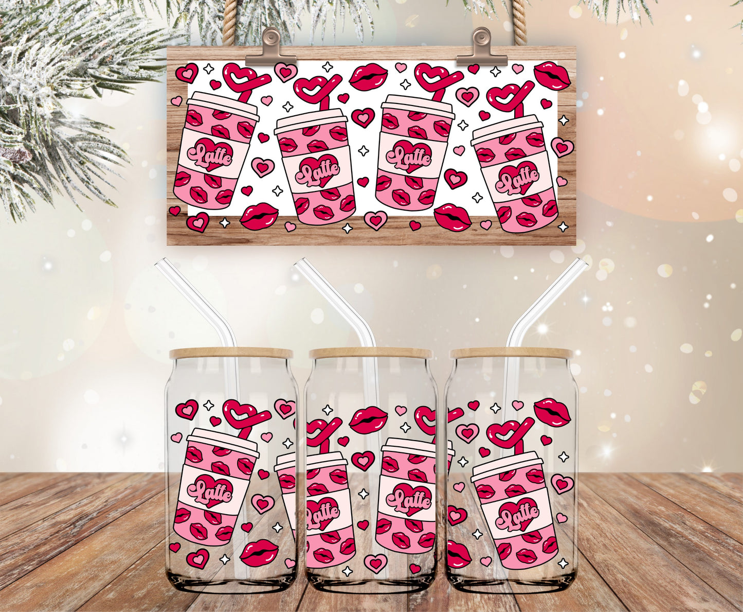 Valentine latte 16oz vinyl libbey wrap