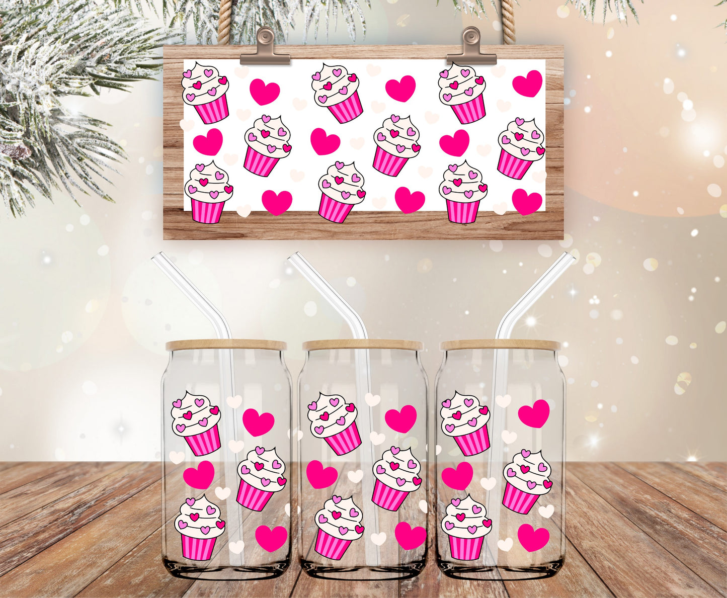 Heart cupcakes vinyl libbey wrap