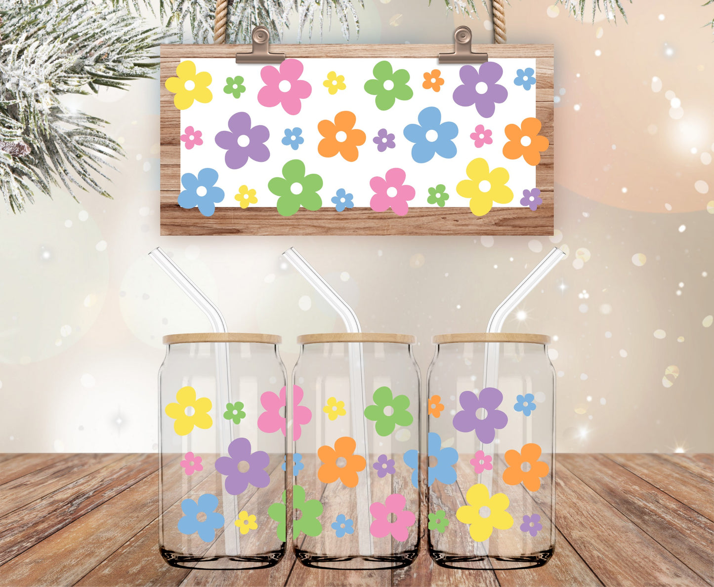 Spring colorful daises vinyl libbey wrap