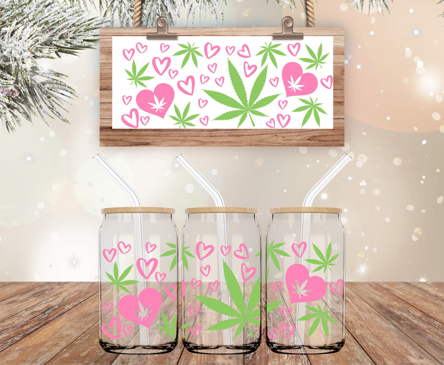 Leaves and hearts vinyl libbey wrap