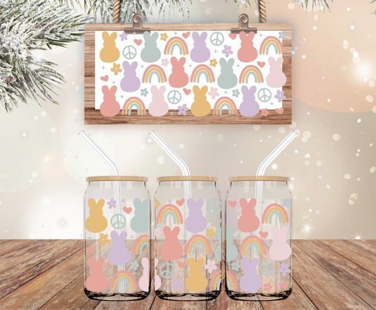 Pastel bunnies and rainbows vinyl libbey wrap