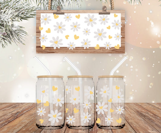 Hearts and daisies vinyl libbey wrap