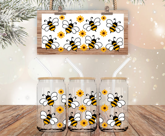 Bees and sunflowers vinyl libbey wrap