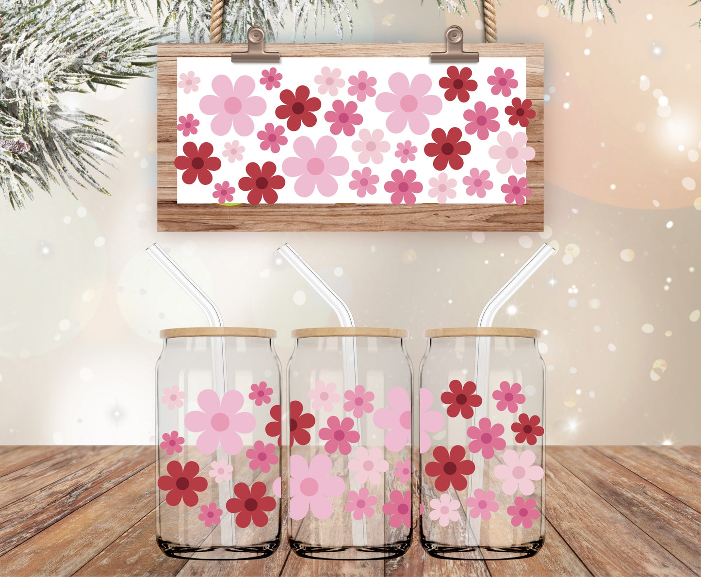 Pretty pink flowers vinyl libbey wrap