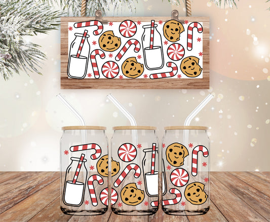 Christmas milk and cookies wrap for Libbey 16oz style glass