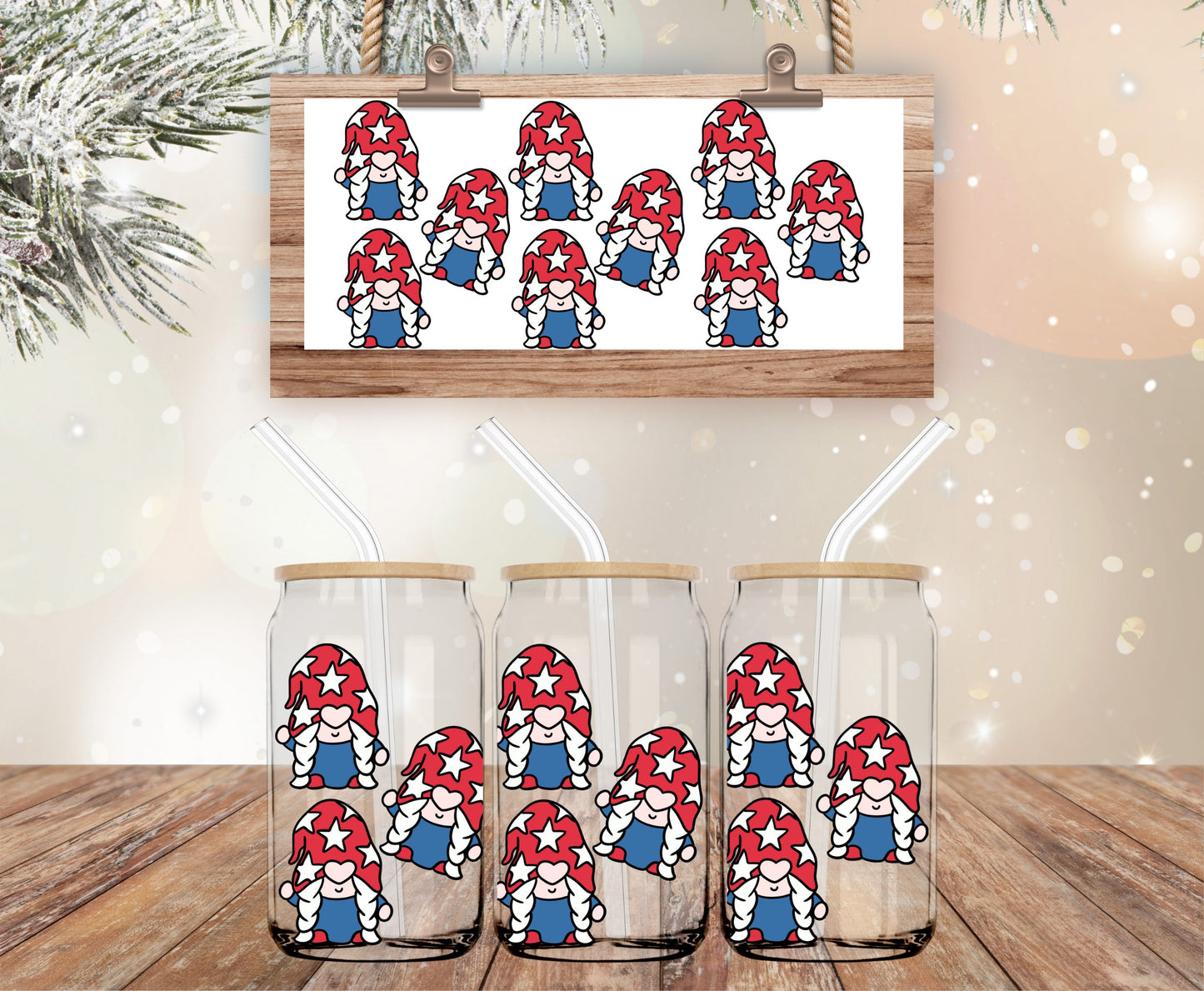 Summer 4th of July gnomes libbey wrap