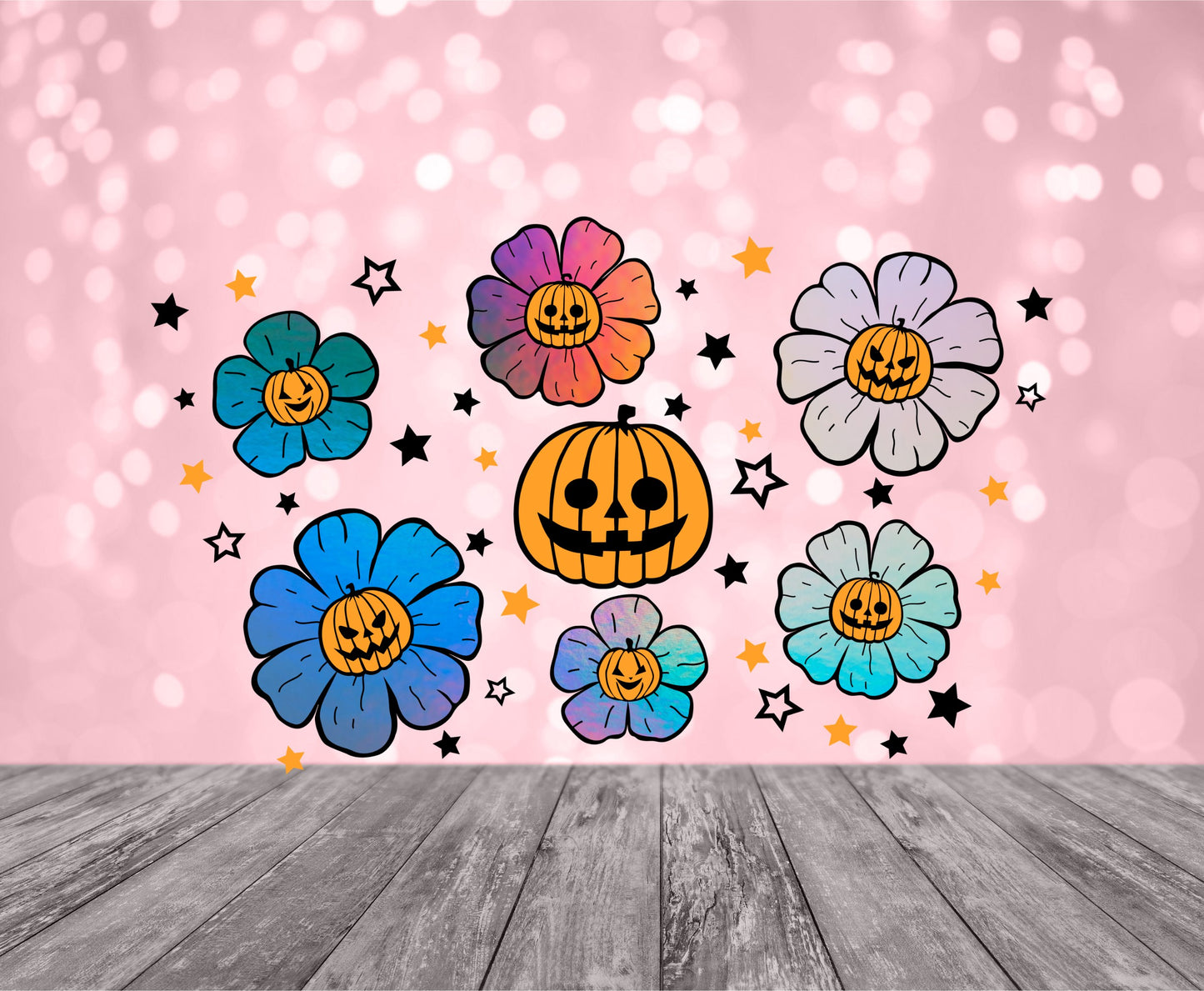 Pumpkin flowers Halloween no hole cup wrap