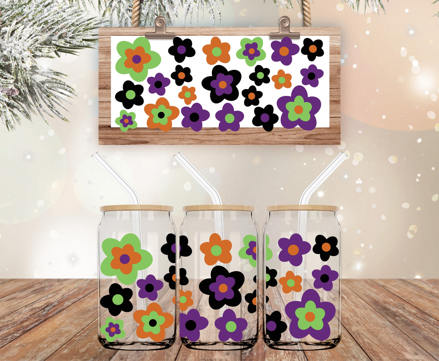 Halloween color floral vinyl libbey wrap