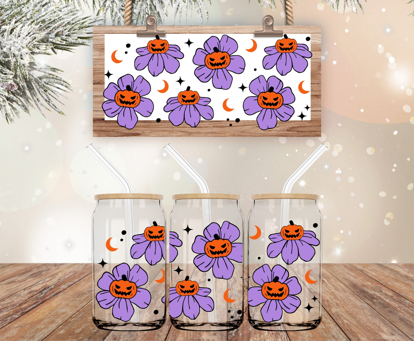 Halloween pumpkin and flowers vinyl libbey wrap