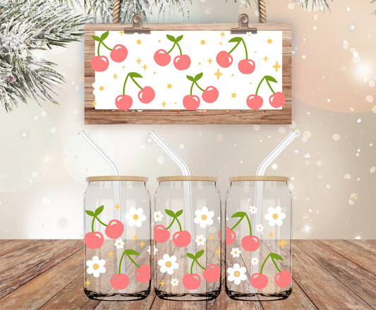 Cherries and Daises vinyl libbey wrap