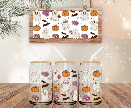 Happy ghosts with pumpkins libbey wrap