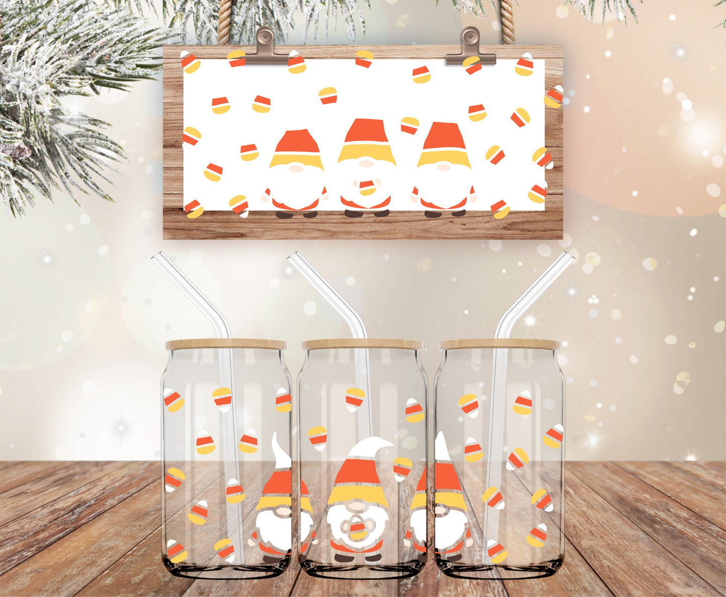 Candy corn gnomes libbey wrap