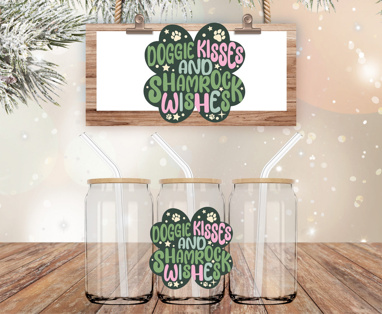 Doggie Kisses, Shamrock Wishes vinyl decal