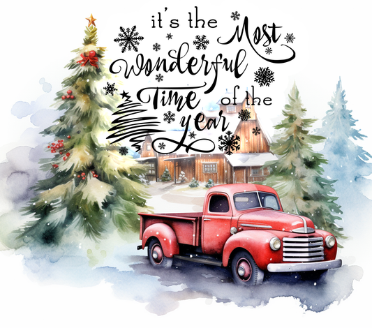 Red truck most wonderful time of year sublimation tumbler print