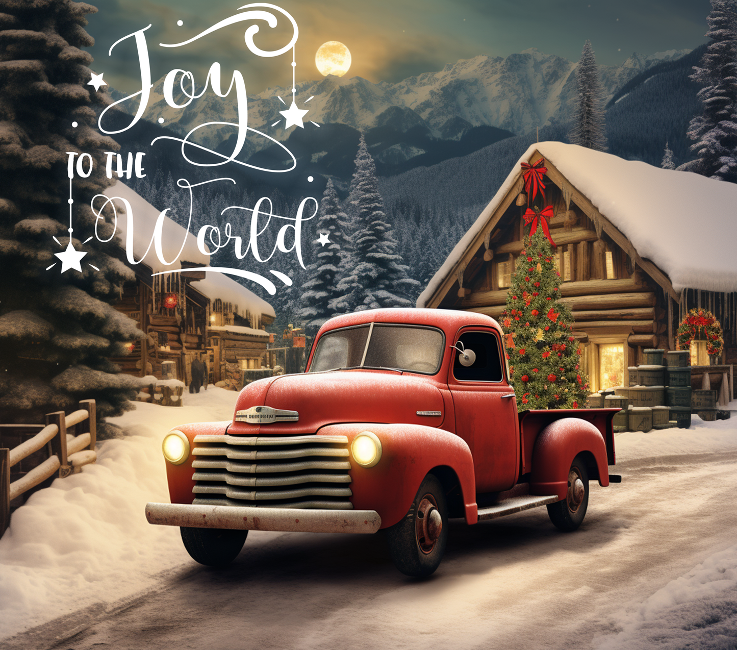 Red truck Joy to the World sublimation print