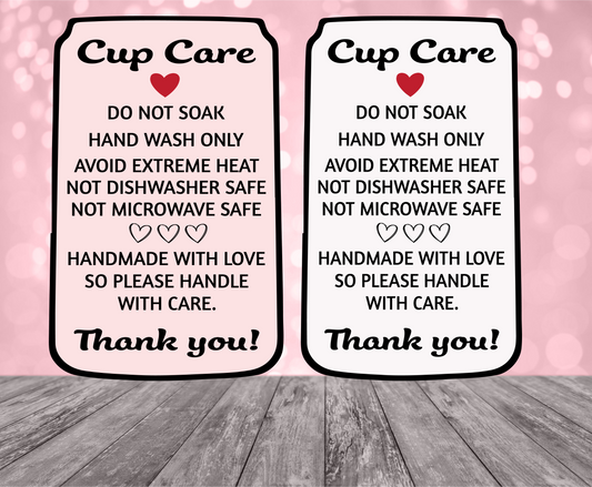 Cup Care Instruction stickers (pack of 5) vinyl decal