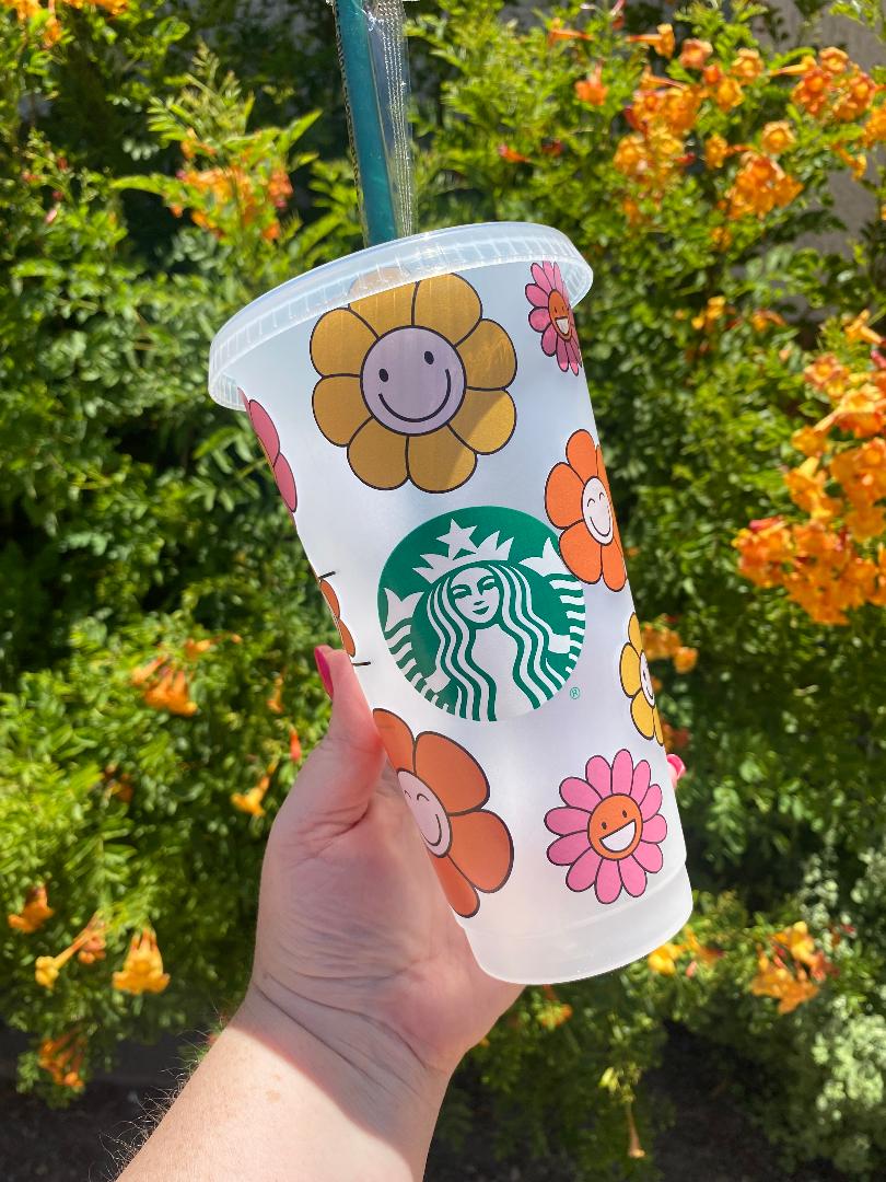 Colorful daises Starbucks cold cup