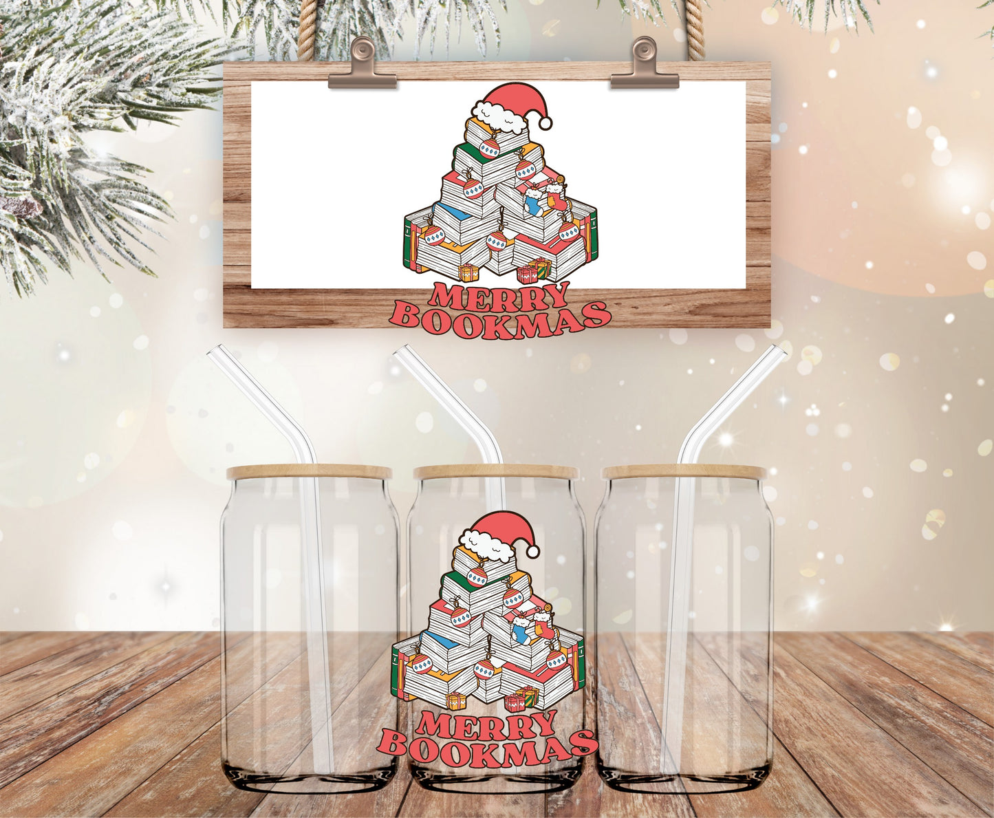 Merry Bookmas vinyl decal 4 inch