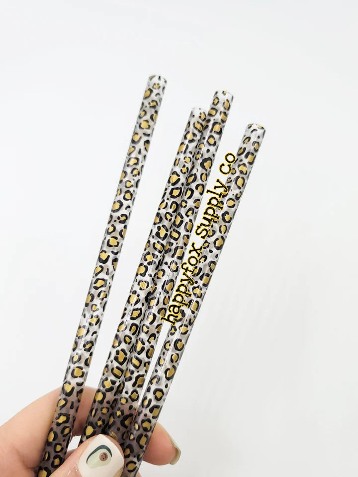 Metallic leopard print reusable straw