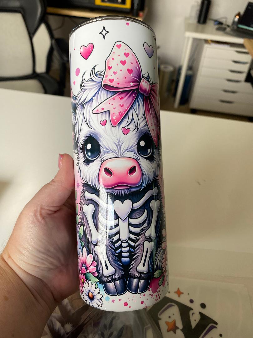 Pink Fall Cow tumbler