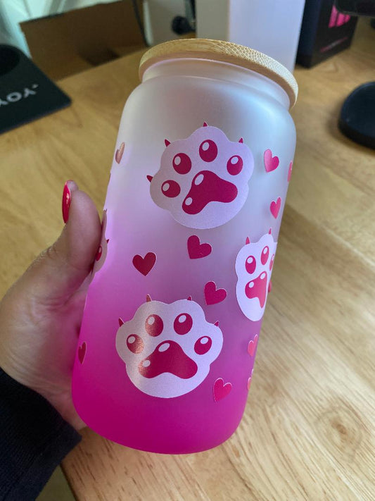 Pink paws glass cup RTS