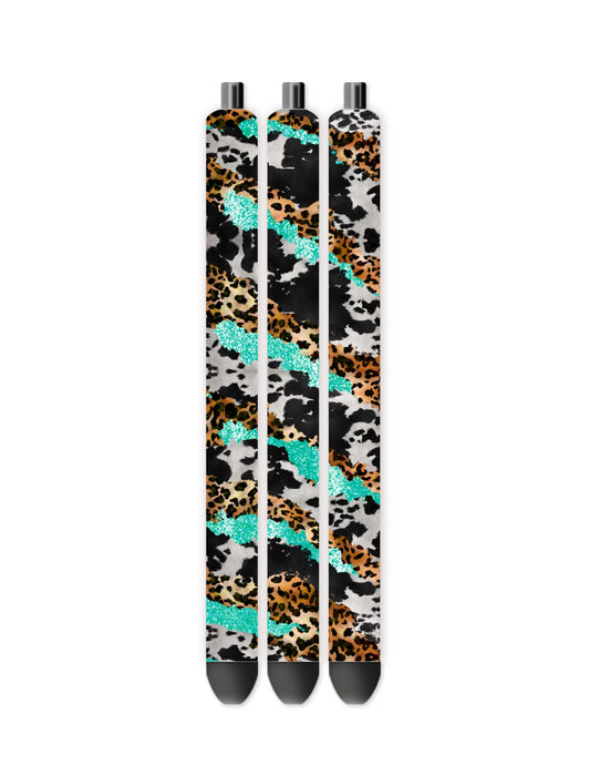 Cow print western style turquoise pen wrap