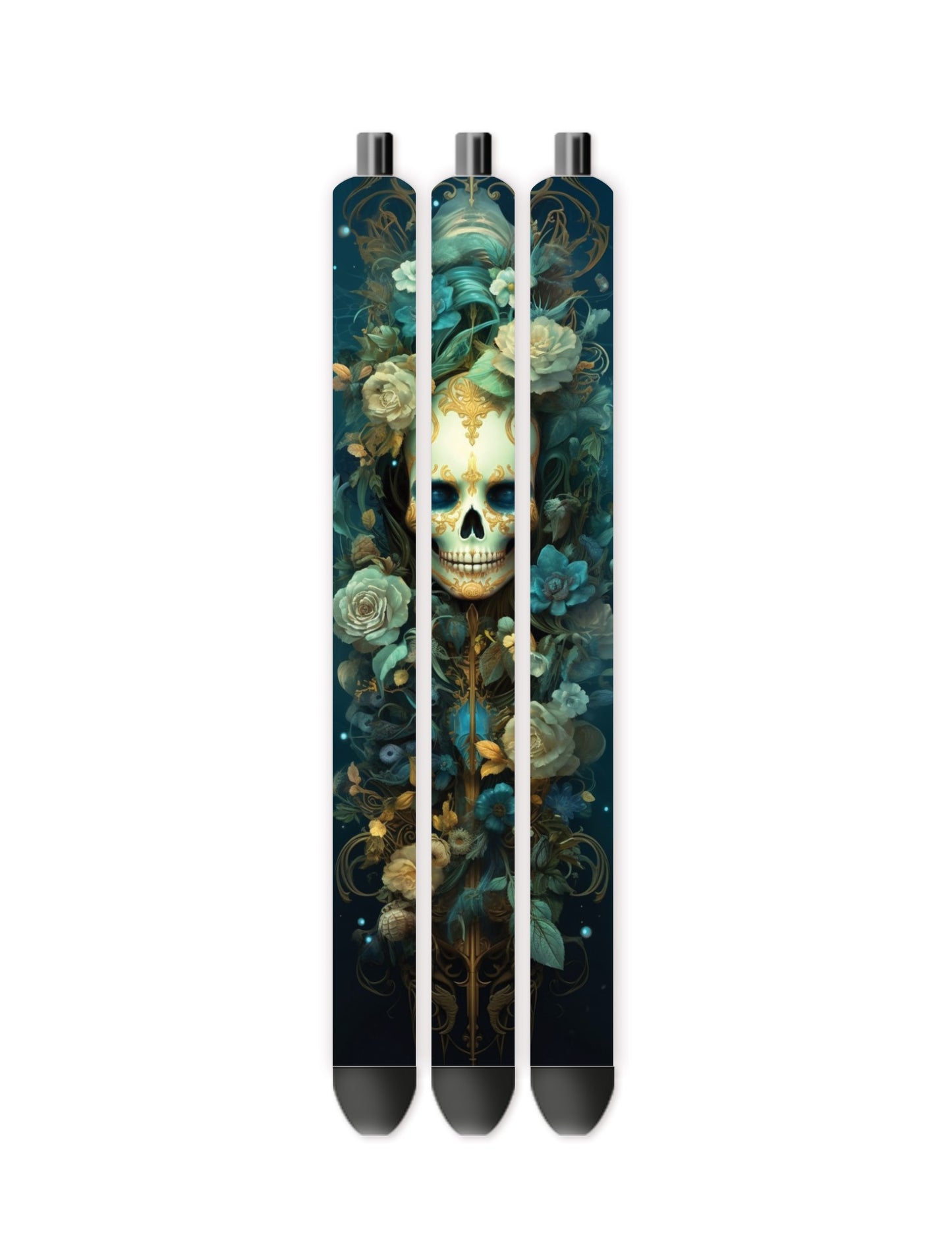 Teal and gold skull pen wrap