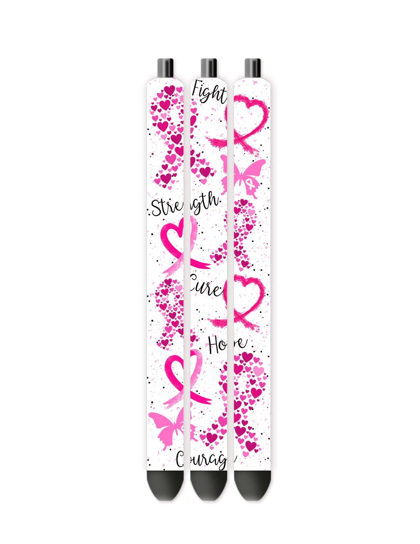 Pink ribbon pen wrap butterflies