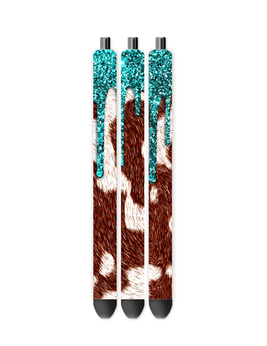 Teal and cow print pen wrap