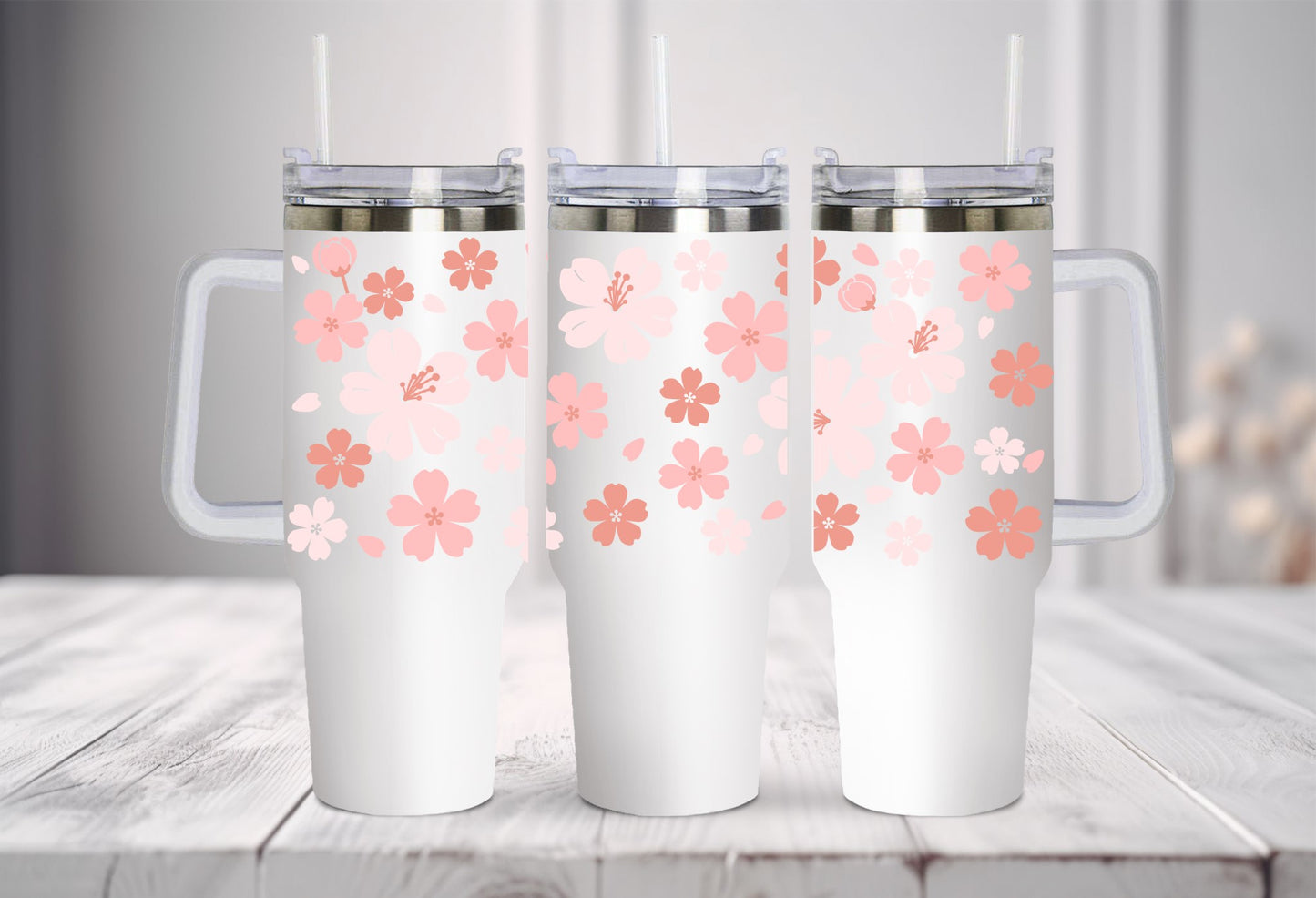 Cherry blossom 40oz quencher vinyl wrap Stanley dupe style