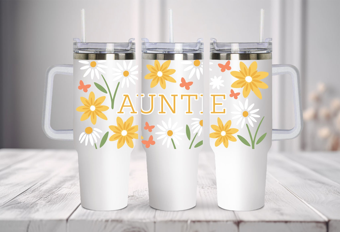 Floral Auntie 40oz Vinyl wrap for Stanley dupe