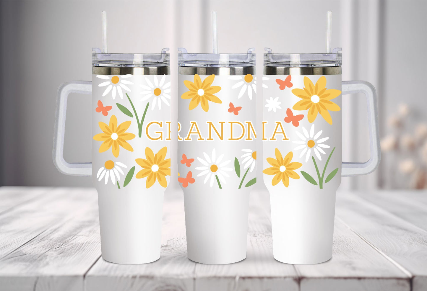 Grandma floral 40oz vinyl Stanley dupe wrap