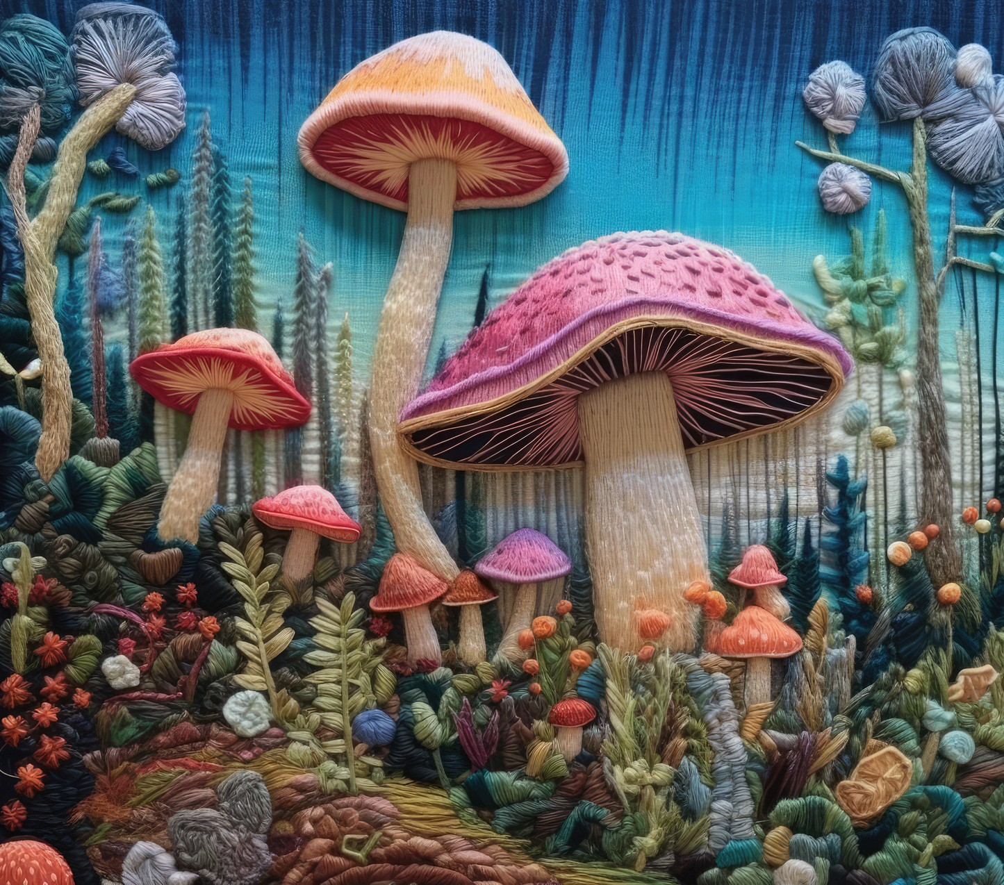 Mushroom woodland sublimation transfer print