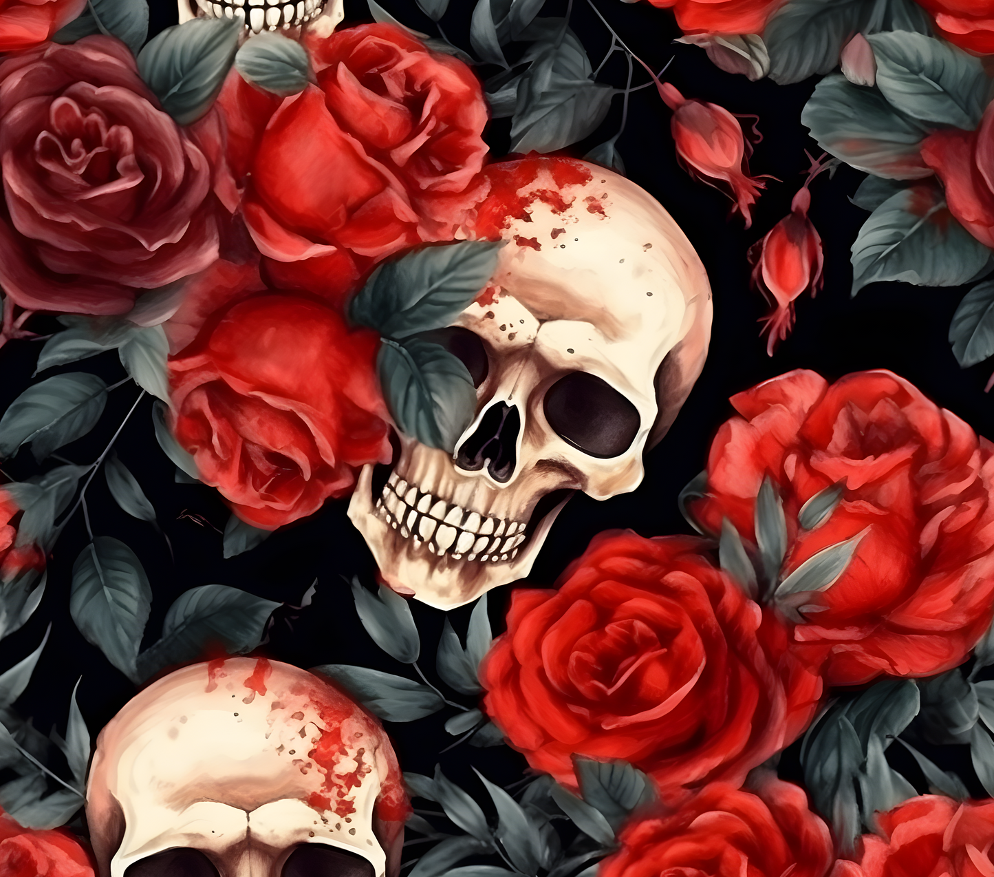 Red roses and skulls sublimation tumbler transfer print