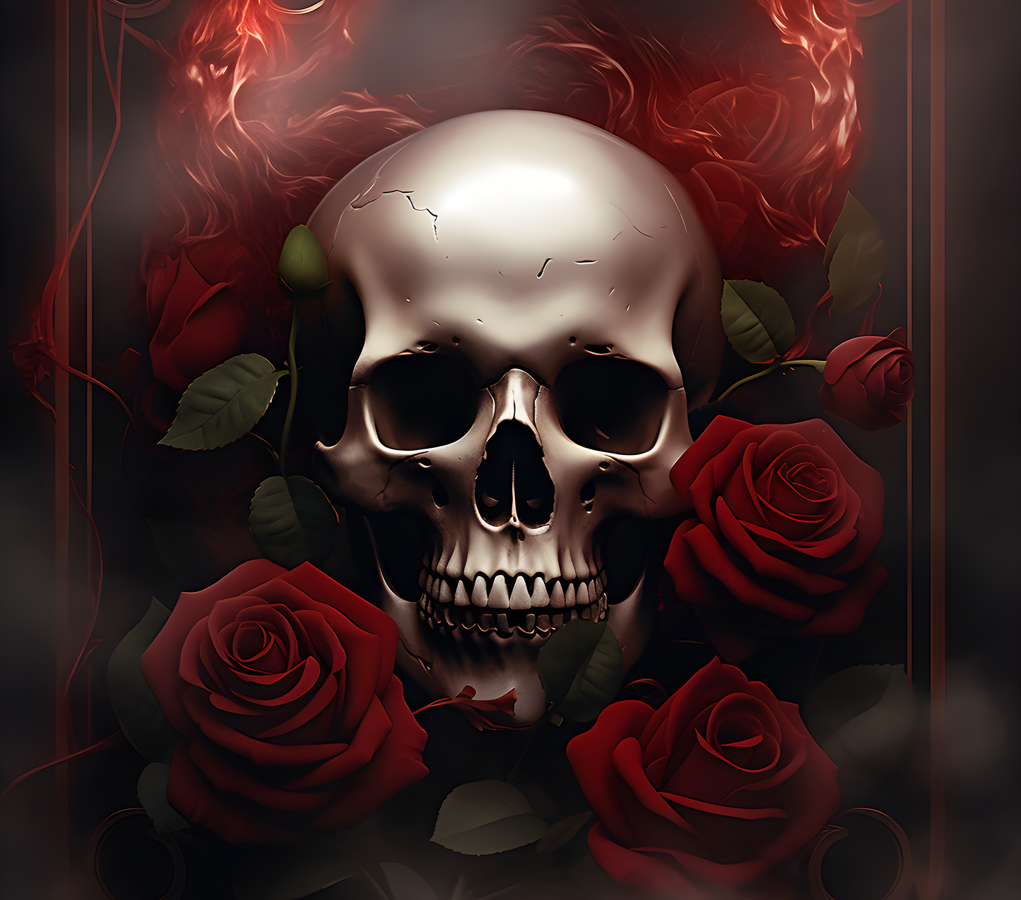 Smokey red roses skull sublimation tumbler transfer print