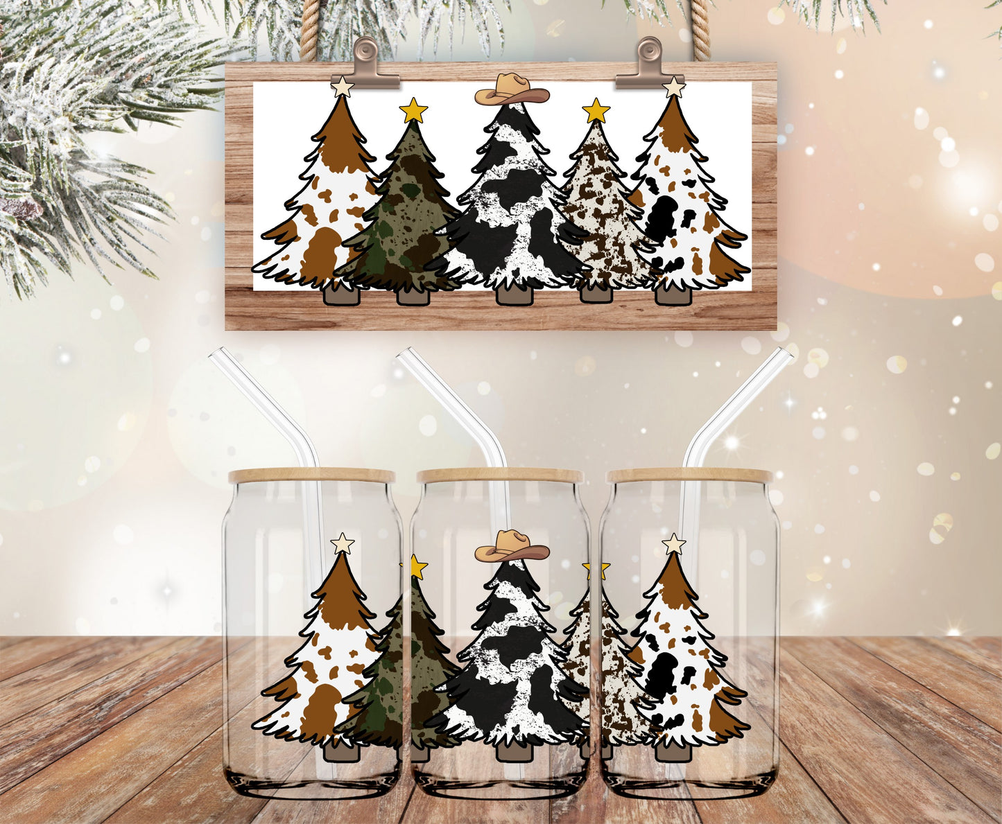 Cowhide Christmas Tree UV DTF