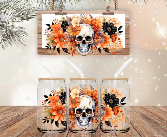 Fall Halloween skull floral UV DTF