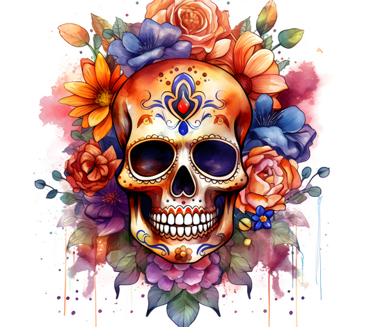 Watercolor floral skull 20oz vinyl wrap