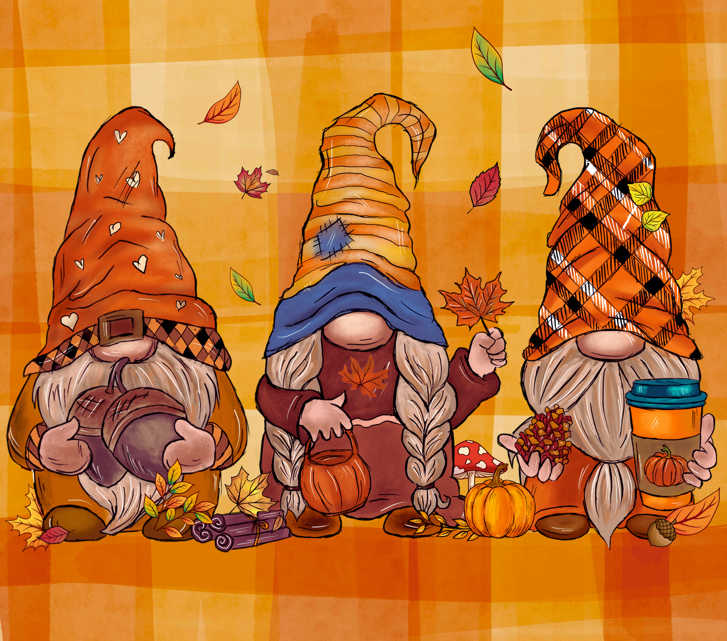 Fun Fall Gnomes sublimation tumbler print