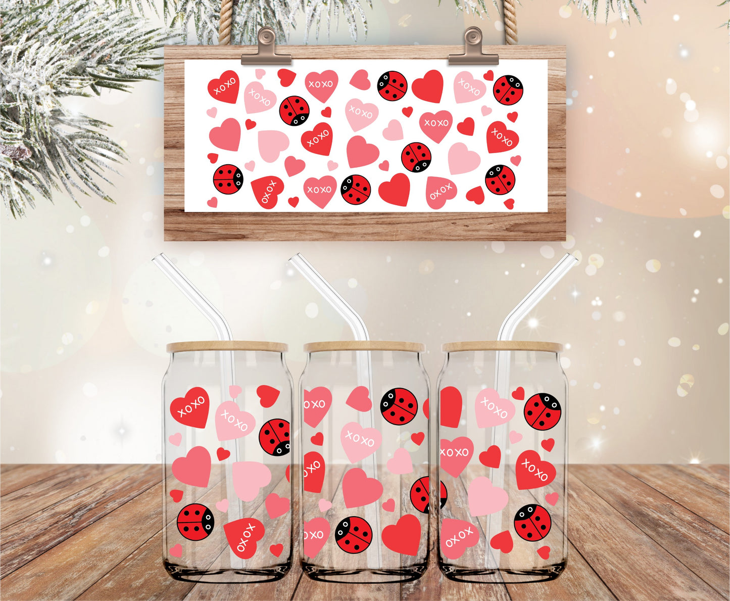 Ladybug and hearts Valentine Libbey wrap 16oz