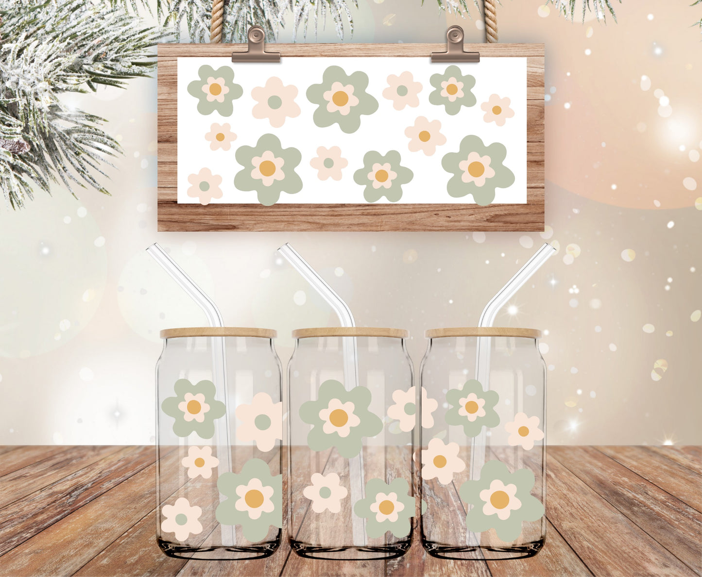 Boho floral Libbey glass wrap