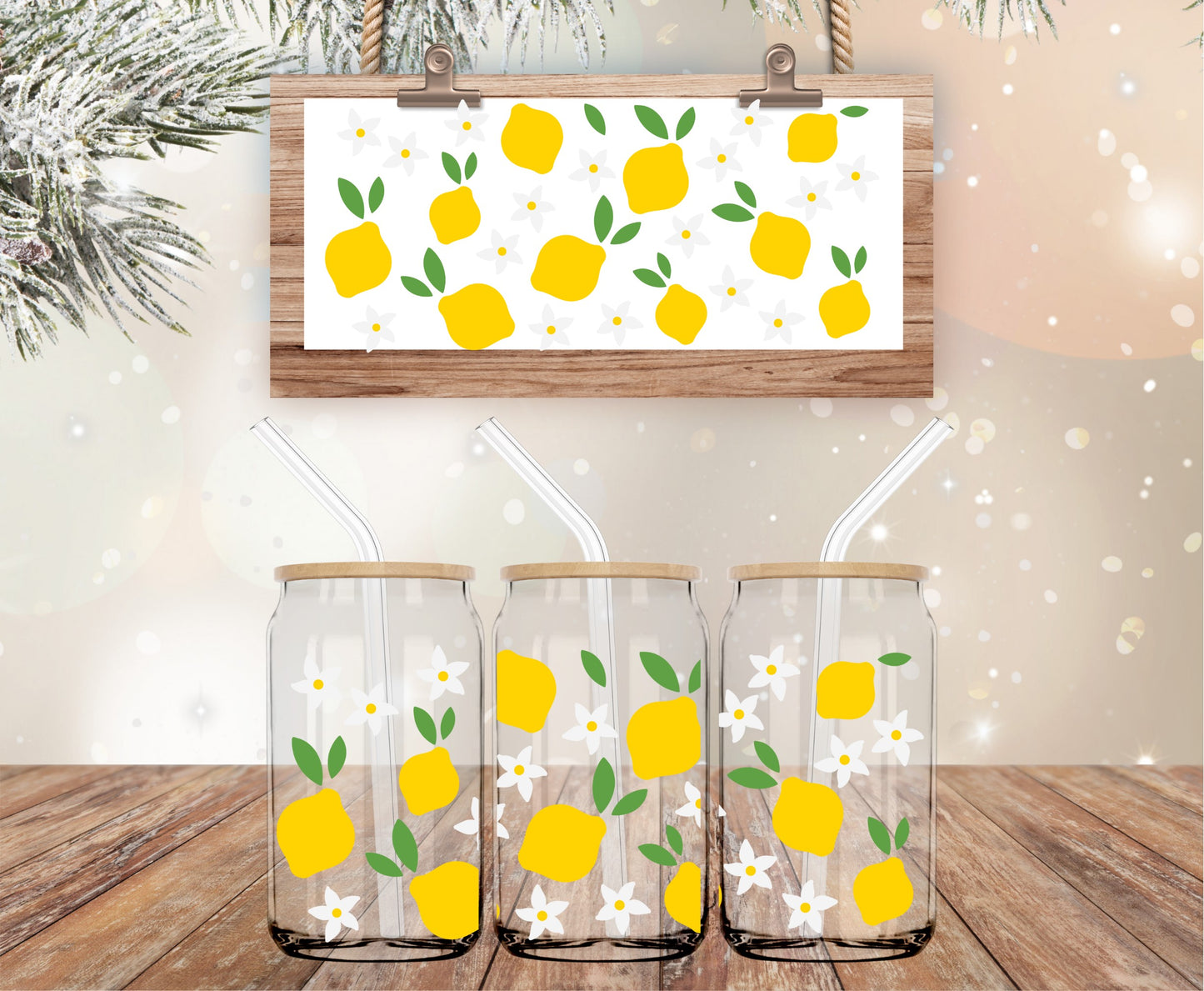 Summer lemon and floral libbey glass wrap